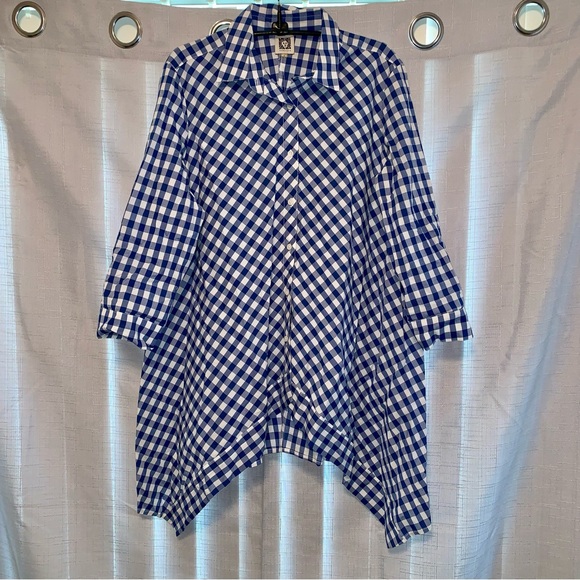 Blue and White Checkered 3/4 Sleeve Shirt size 4 - Picture 1 of 7